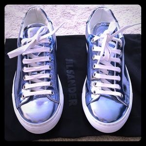 Jil Sander metallic blue leather sneakers 36